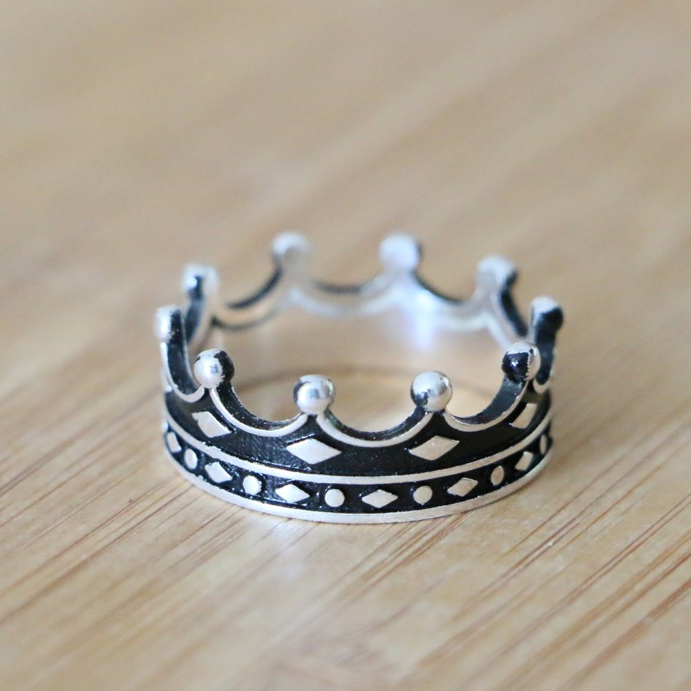 925 Sterling Silver Men's Rings Decorated Crown 12.5